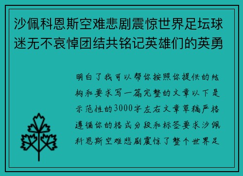 沙佩科恩斯空难悲剧震惊世界足坛球迷无不哀悼团结共铭记英雄们的英勇与坚韧 沙佩科恩斯空难悲剧震惊世界足坛球迷无不哀悼团结共铭记英雄们的英勇与坚韧